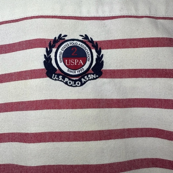 U.S. Polo Assn. Men's Vintage Look Rare White and Red Striped Button Down Shirt - Picture 4 of 14